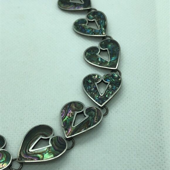 💛 Silver Abalone Heart Choker Necklace - Picture 3 of 5